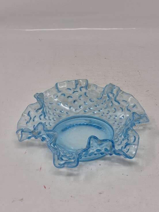 Fenton Other - Fenton Blue Hobnail Ruffled Edge Dish